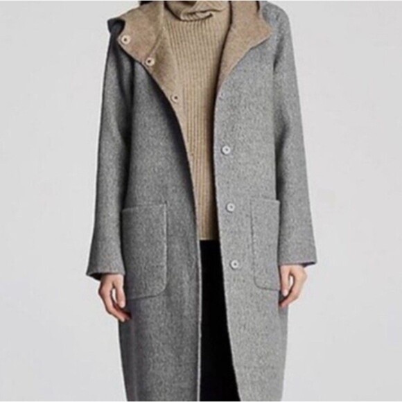 Eileen Fisher Hooded Coat Baby Alpaca Wool-Blend Gray Taupe Size S/P - Picture 10 of 10